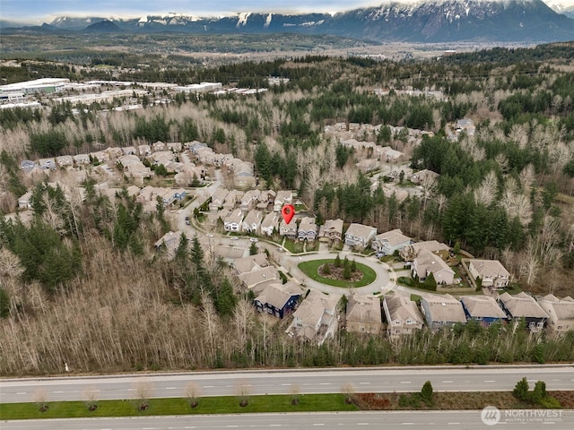 aerial view with a mountain view and a residential view