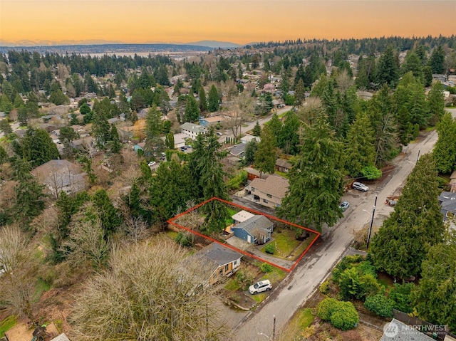 view of aerial view at dusk