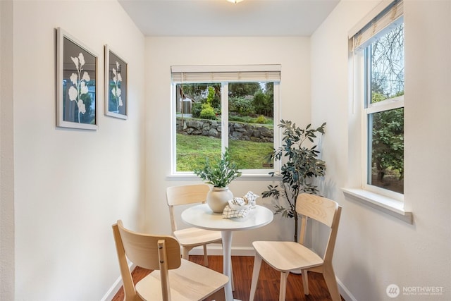 dining room featuring baseboards and wood finished floors