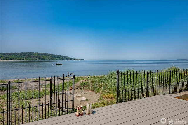 property view of water with fence