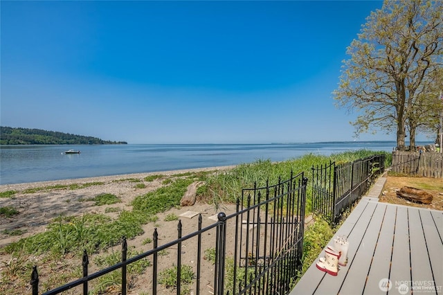 property view of water with fence