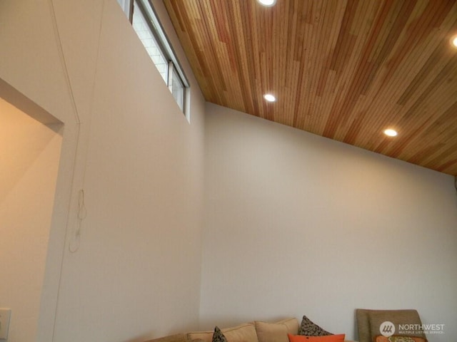 interior details with recessed lighting and wood ceiling