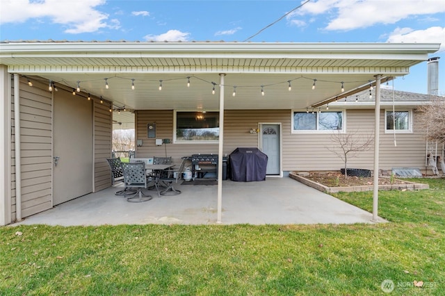 back of house featuring a patio area and a yard