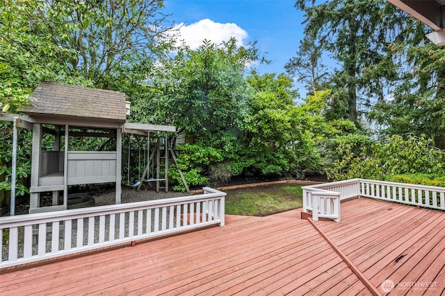 wooden deck with a playground