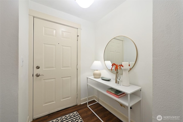 foyer entrance featuring dark wood-style flooring