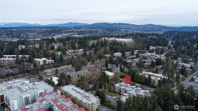 drone / aerial view featuring a mountain view