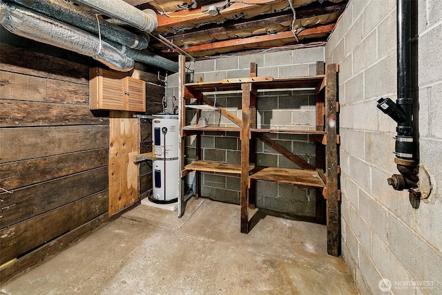 unfinished basement with electric water heater