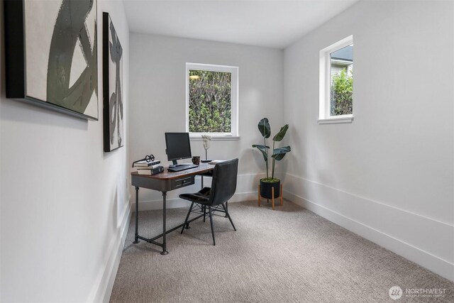 office space featuring baseboards and carpet floors