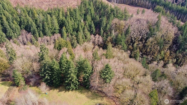 birds eye view of property with a forest view