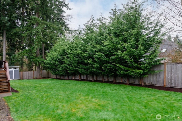 view of yard with a fenced backyard