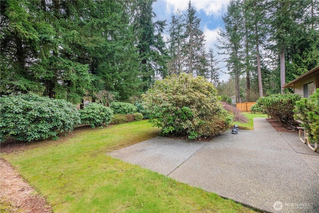 view of yard with a patio area and fence