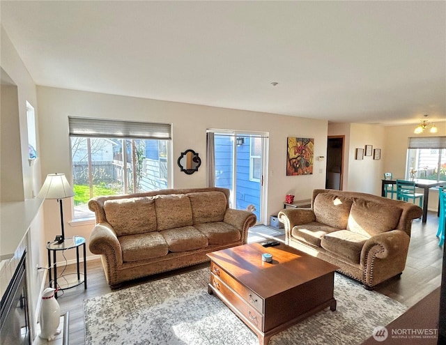 living area with wood finished floors