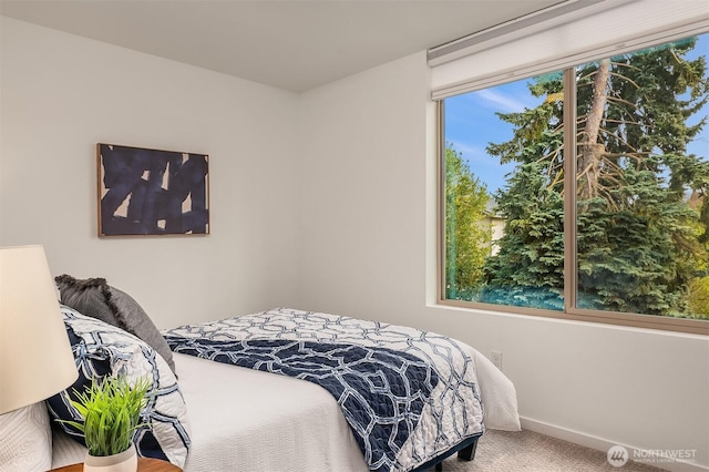 bedroom featuring carpet and baseboards