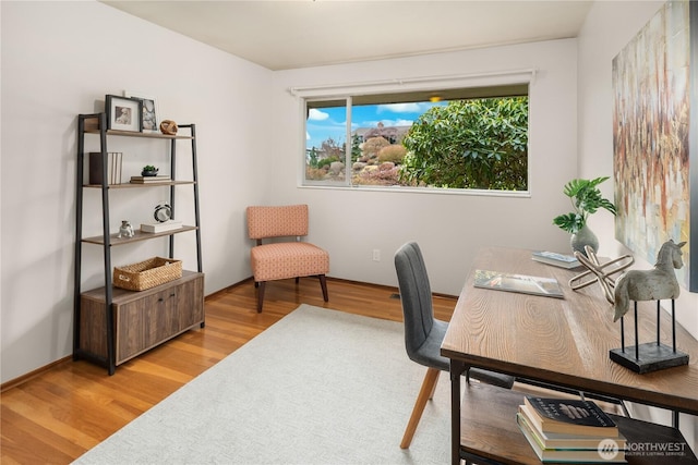 office area featuring light wood finished floors