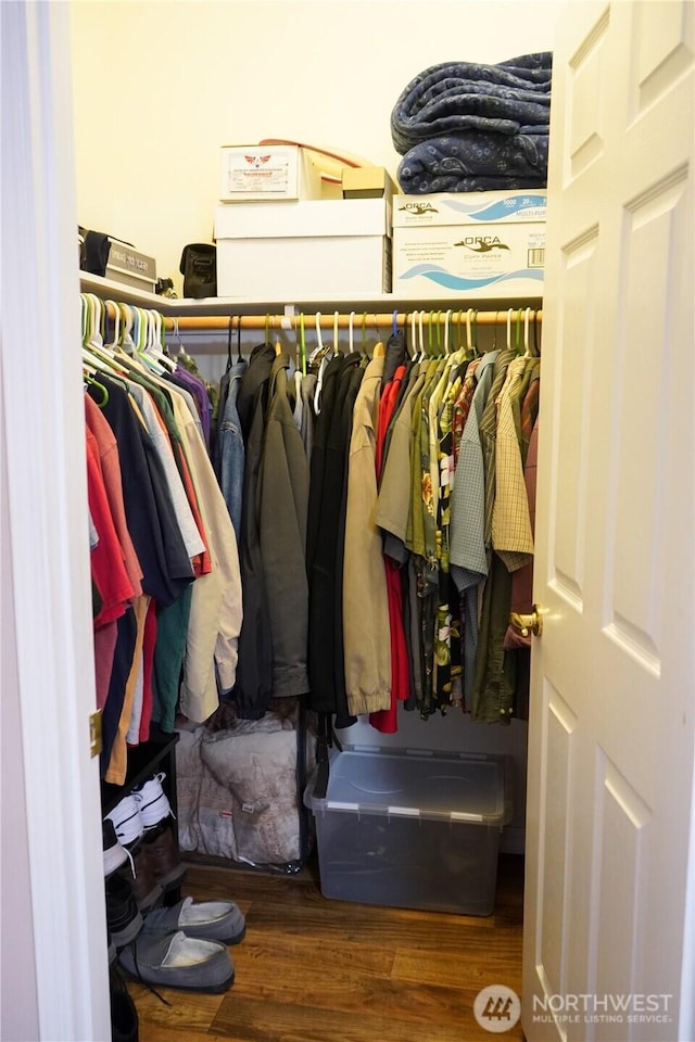 spacious closet with wood finished floors