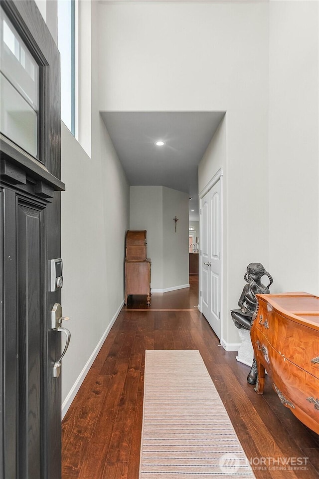 entryway featuring baseboards and wood-type flooring