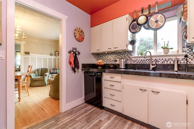 2029 S 7th St, Tacoma, WA 98405 - kitchen with a sink, backsplash, black dishwasher, and white cabinetry