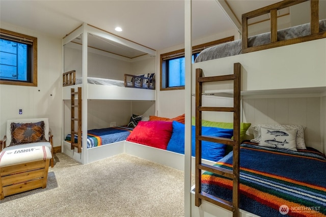 carpeted bedroom featuring recessed lighting