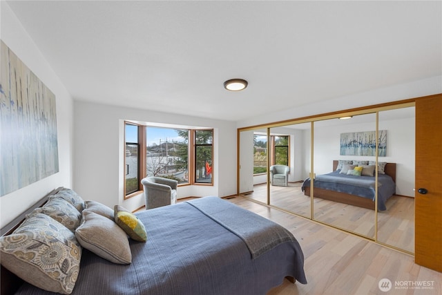 bedroom featuring a closet and light wood finished floors