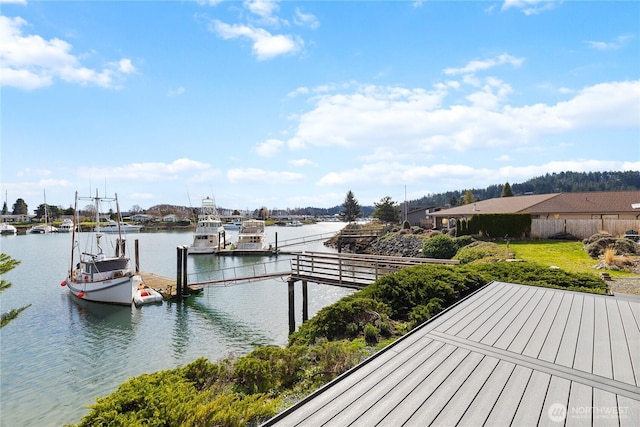 view of dock with a water view