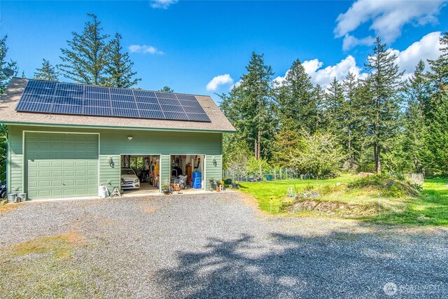 garage with solar panels