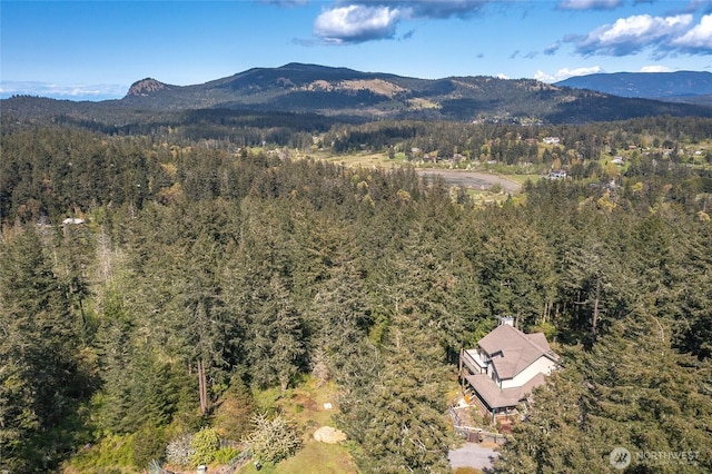 drone / aerial view of a heavily wooded area and mountains