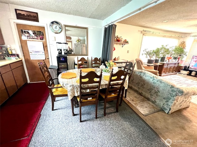 dining room with a textured ceiling