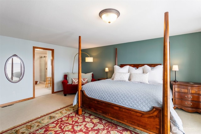 bedroom featuring carpet flooring, visible vents, and baseboards