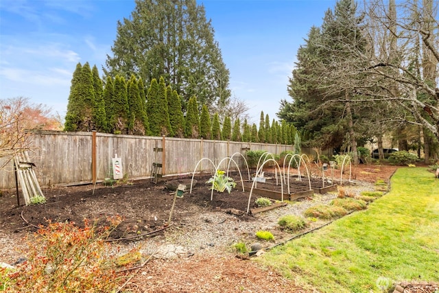 view of yard with a garden and fence