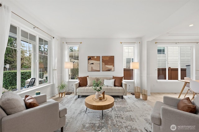 living area with plenty of natural light and baseboards