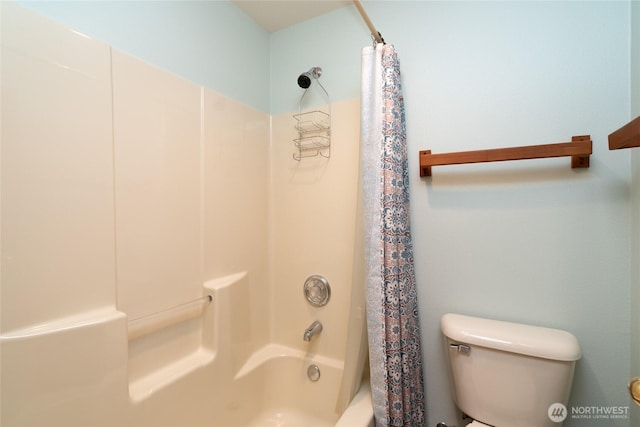 6065 Central Ave, Anacortes, WA 98221 - bathroom with toilet and shower / bathtub combination with curtain