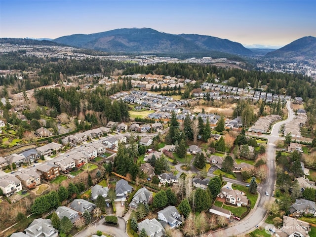 bird's eye view featuring a mountain view and a residential view