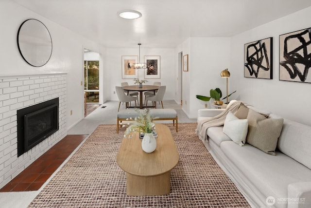 living room with a fireplace