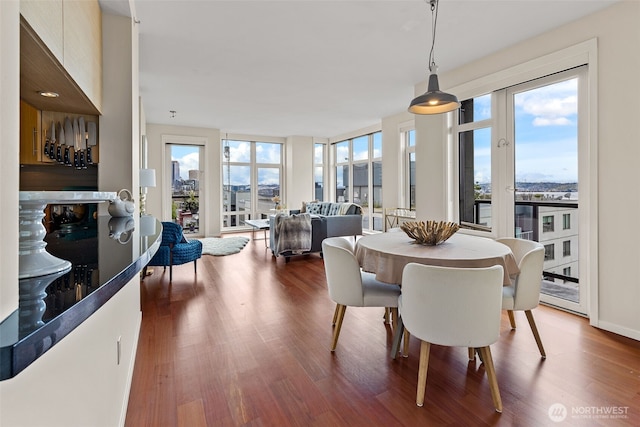 dining area with wood finished floors