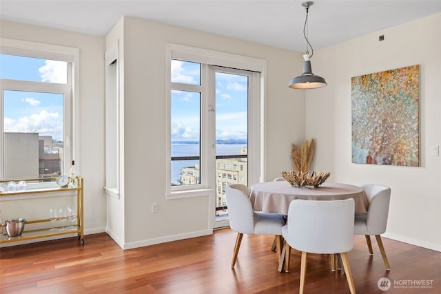 dining room featuring wood finished floors and baseboards