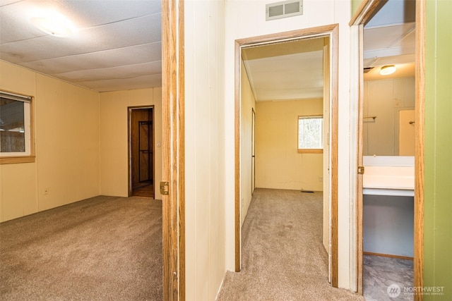 corridor featuring visible vents and carpet floors