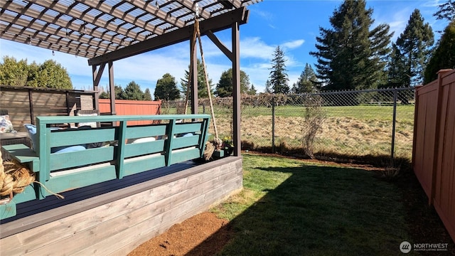 view of yard featuring a pergola and a fenced backyard