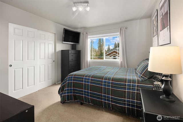 bedroom with a closet and carpet floors