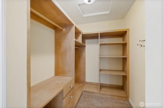 spacious closet featuring attic access