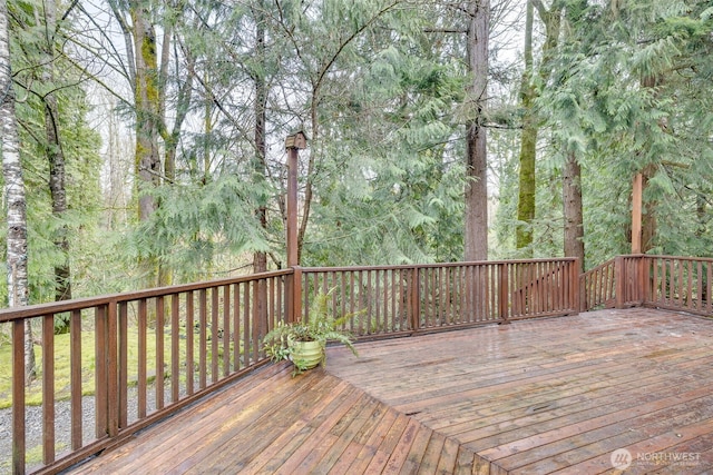 deck with a forest view