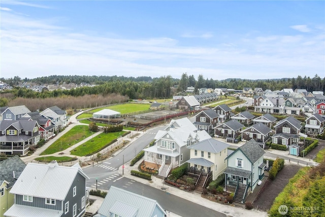 birds eye view of property with a residential view