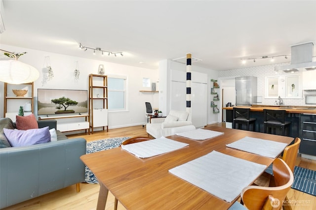 dining area with light wood finished floors