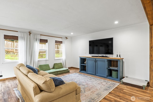 living area featuring a wealth of natural light and wood finished floors