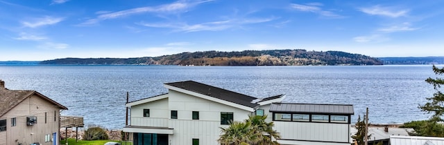 water view featuring a dock