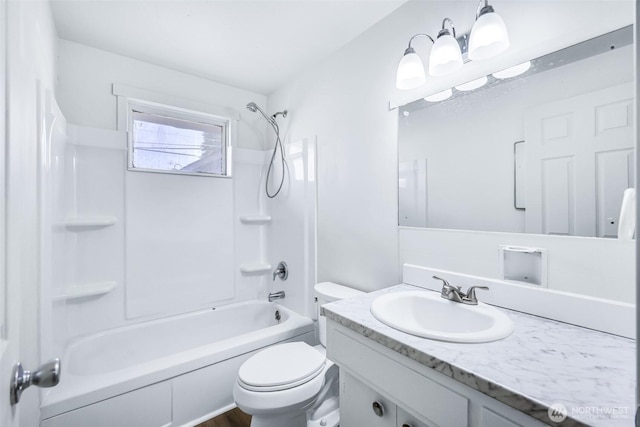 full bathroom with toilet, shower / washtub combination, and vanity