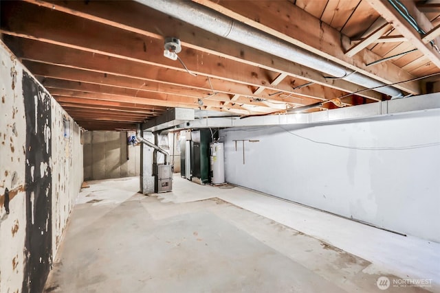 unfinished basement with water heater