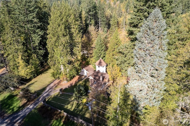 aerial view featuring a forest view