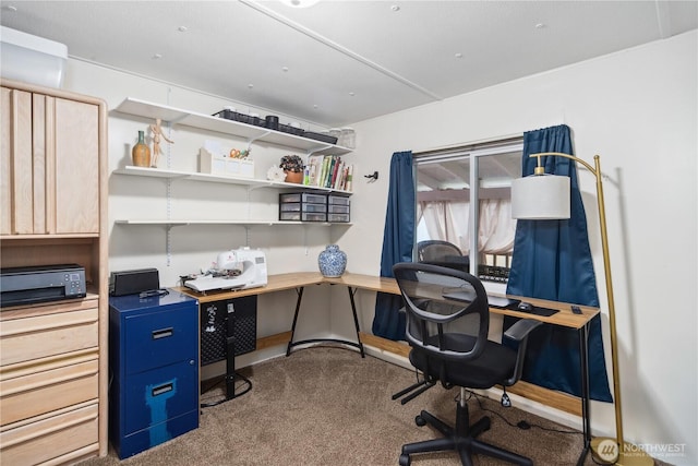 office area with dark colored carpet