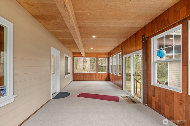 sunroom / solarium with wooden ceiling