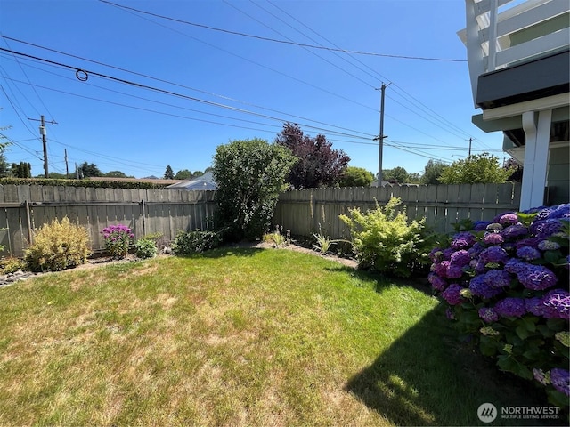 view of yard with a fenced backyard